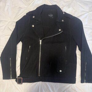 Men's Black Jean Biker/Motorcycle Jacket, Medium